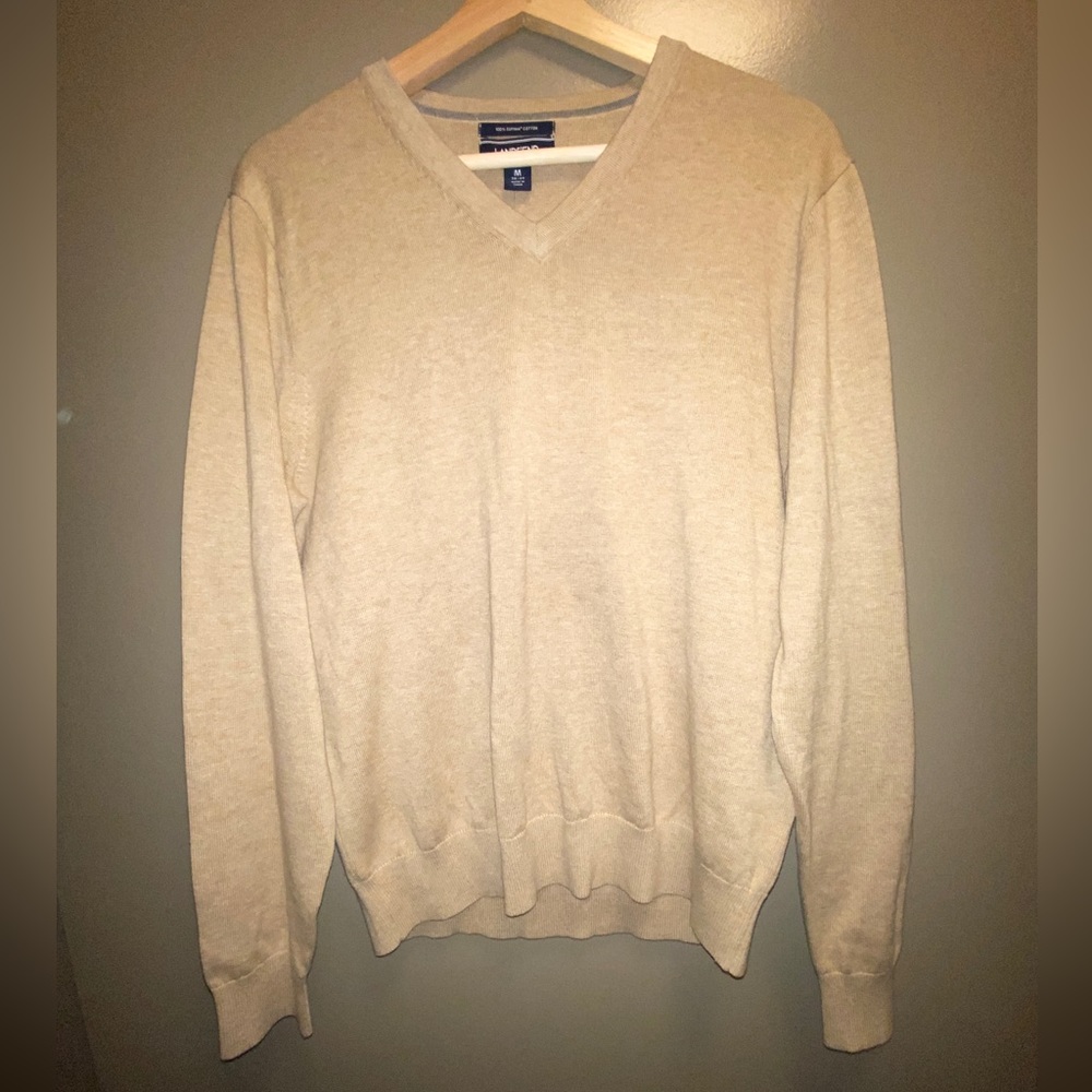 Lands' End Men's V-Neck Sweater - Cream
